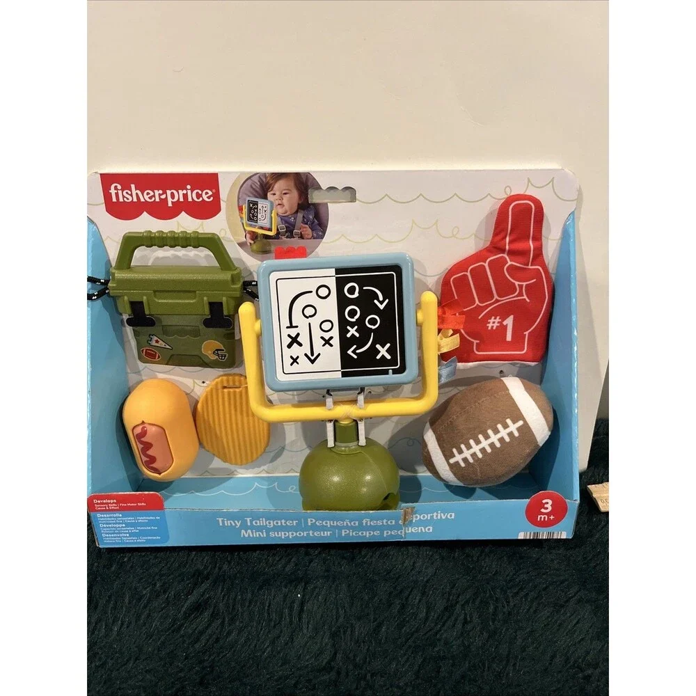 Fisher-Price Baby Toys Mini Me Moments Tiny Tailgater Set, 6 Sports Sensory Toy